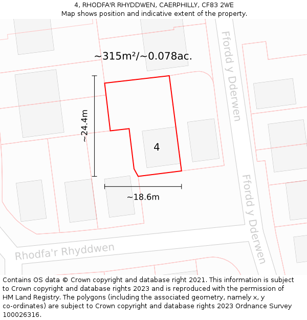 4, RHODFA'R RHYDDWEN, CAERPHILLY, CF83 2WE: Plot and title map