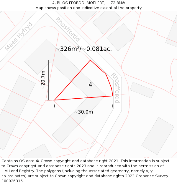 4, RHOS FFORDD, MOELFRE, LL72 8NW: Plot and title map