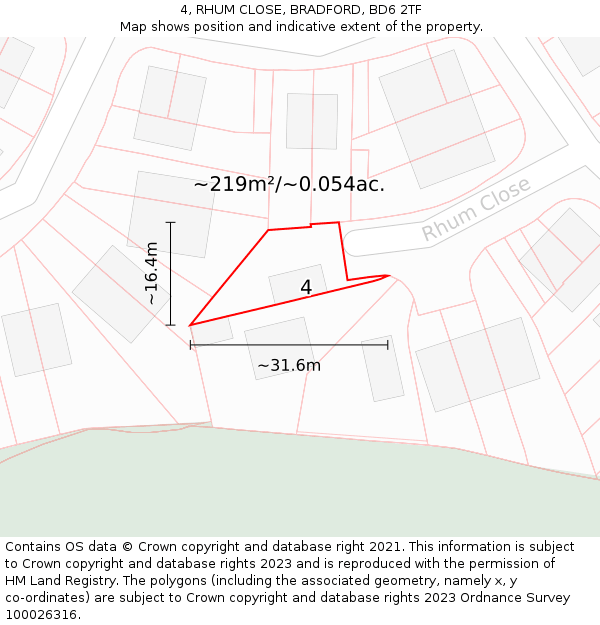 4, RHUM CLOSE, BRADFORD, BD6 2TF: Plot and title map