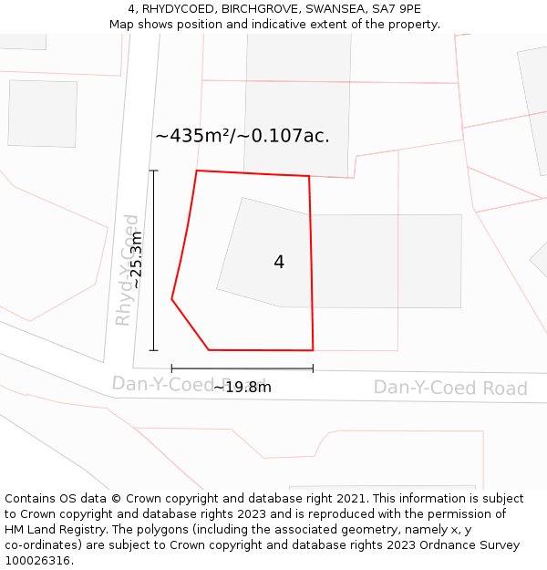 4, RHYDYCOED, BIRCHGROVE, SWANSEA, SA7 9PE: Plot and title map