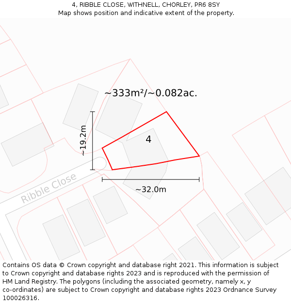 4, RIBBLE CLOSE, WITHNELL, CHORLEY, PR6 8SY: Plot and title map