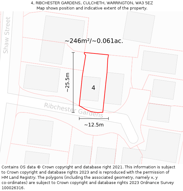 4, RIBCHESTER GARDENS, CULCHETH, WARRINGTON, WA3 5EZ: Plot and title map