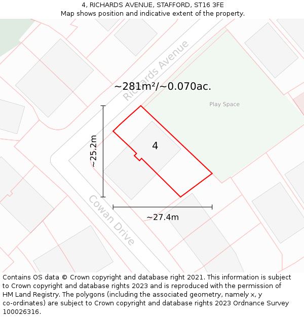 4, RICHARDS AVENUE, STAFFORD, ST16 3FE: Plot and title map