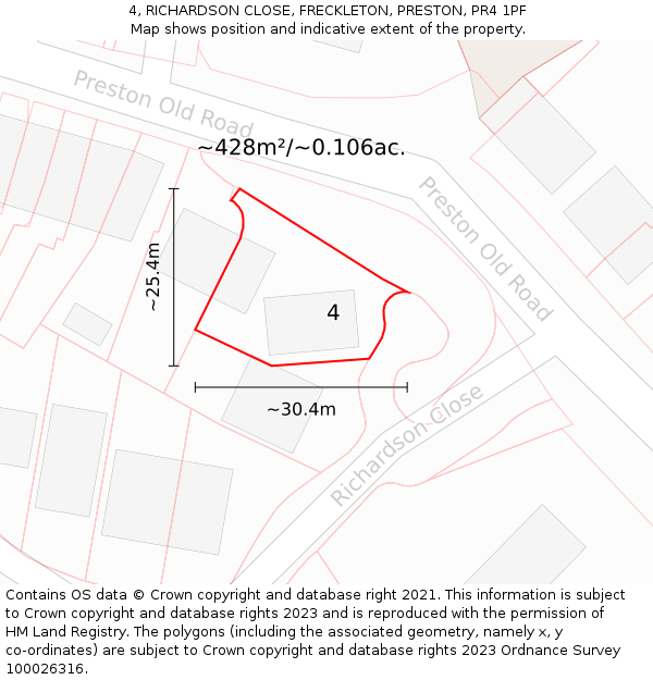 4, RICHARDSON CLOSE, FRECKLETON, PRESTON, PR4 1PF: Plot and title map