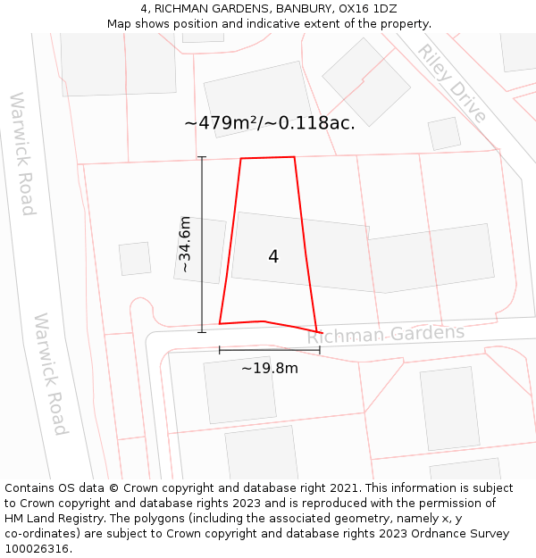 4, RICHMAN GARDENS, BANBURY, OX16 1DZ: Plot and title map