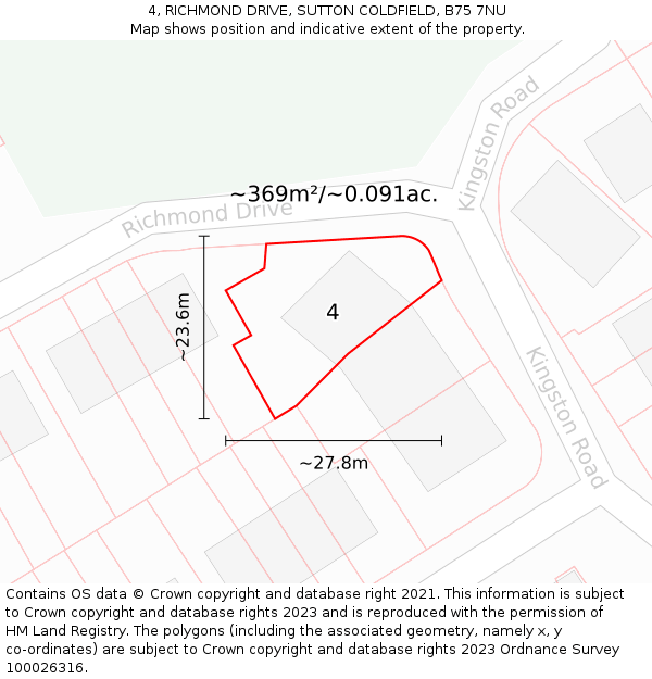 4, RICHMOND DRIVE, SUTTON COLDFIELD, B75 7NU: Plot and title map