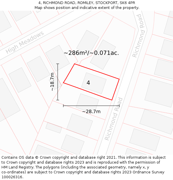 4, RICHMOND ROAD, ROMILEY, STOCKPORT, SK6 4PR: Plot and title map