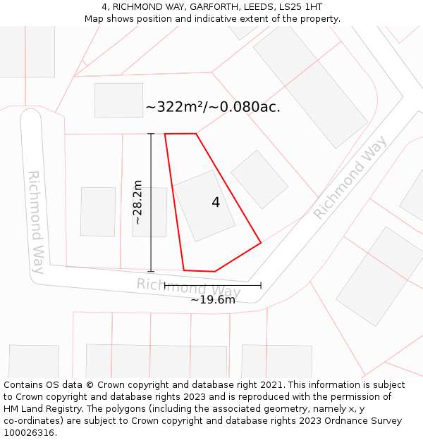 4, RICHMOND WAY, GARFORTH, LEEDS, LS25 1HT: Plot and title map