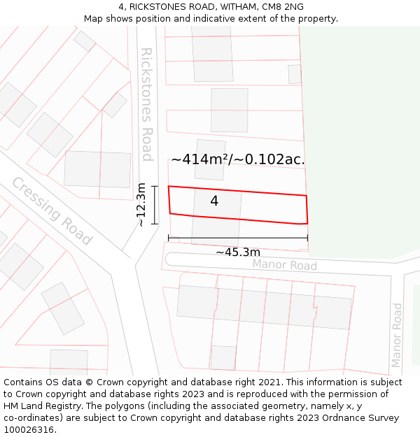 4, RICKSTONES ROAD, WITHAM, CM8 2NG: Plot and title map