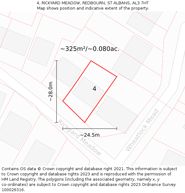 4, RICKYARD MEADOW, REDBOURN, ST ALBANS, AL3 7HT: Plot and title map