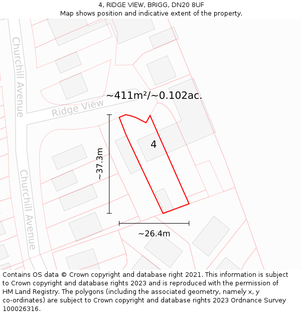 4, RIDGE VIEW, BRIGG, DN20 8UF: Plot and title map