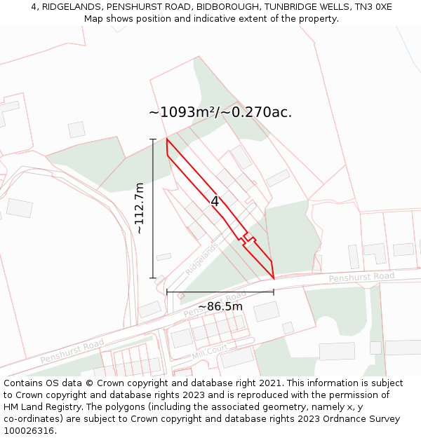 4, RIDGELANDS, PENSHURST ROAD, BIDBOROUGH, TUNBRIDGE WELLS, TN3 0XE: Plot and title map