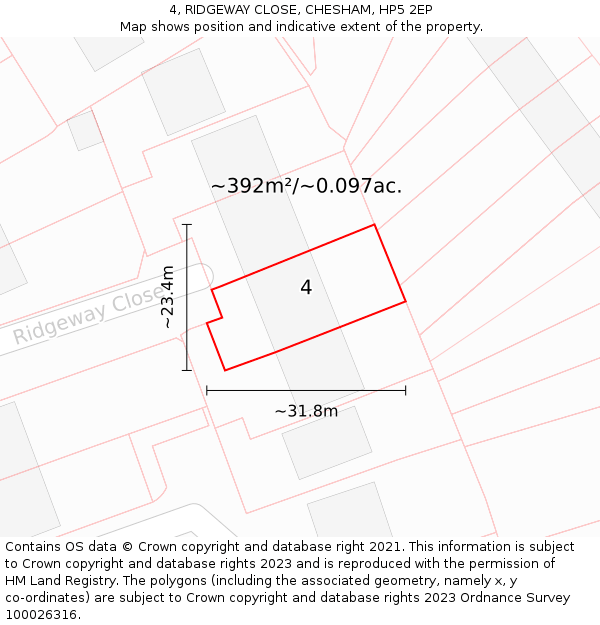 4, RIDGEWAY CLOSE, CHESHAM, HP5 2EP: Plot and title map