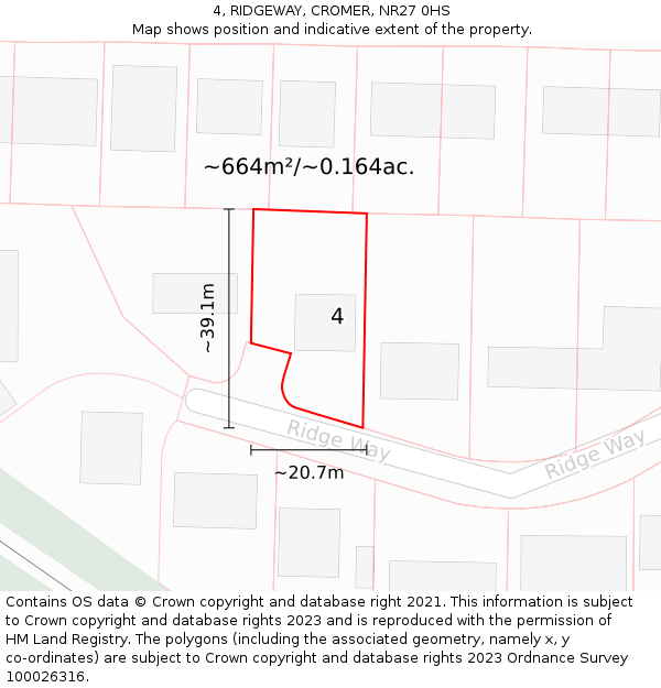 4, RIDGEWAY, CROMER, NR27 0HS: Plot and title map
