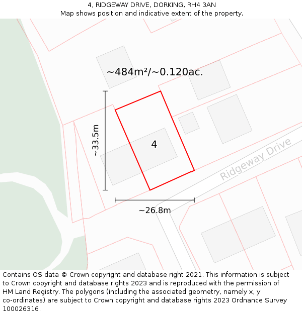 4, RIDGEWAY DRIVE, DORKING, RH4 3AN: Plot and title map
