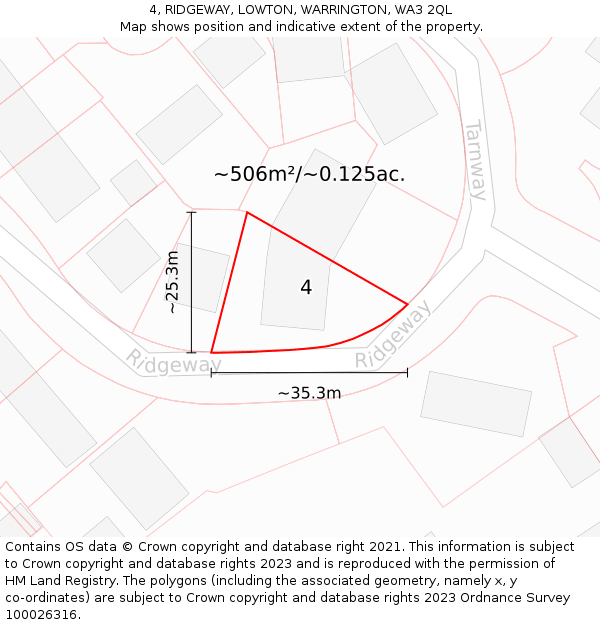 4, RIDGEWAY, LOWTON, WARRINGTON, WA3 2QL: Plot and title map
