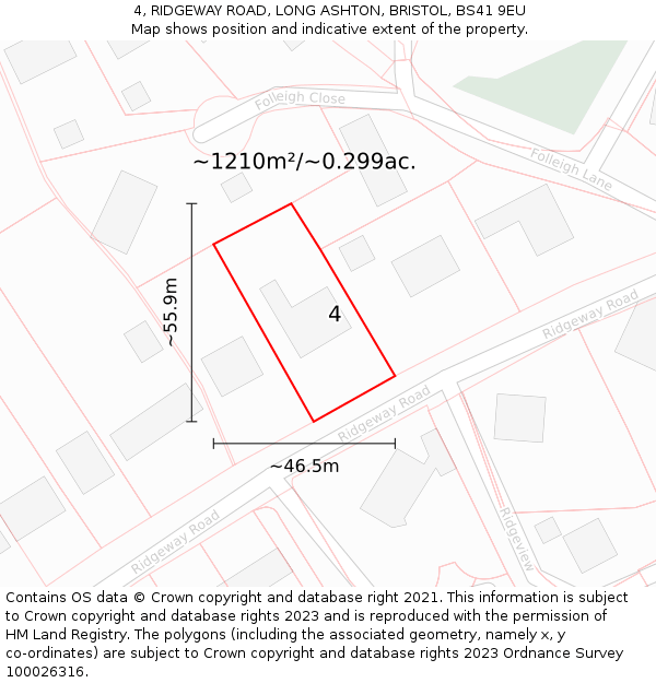 4, RIDGEWAY ROAD, LONG ASHTON, BRISTOL, BS41 9EU: Plot and title map