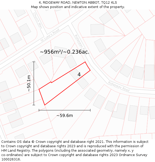 4, RIDGEWAY ROAD, NEWTON ABBOT, TQ12 4LS: Plot and title map