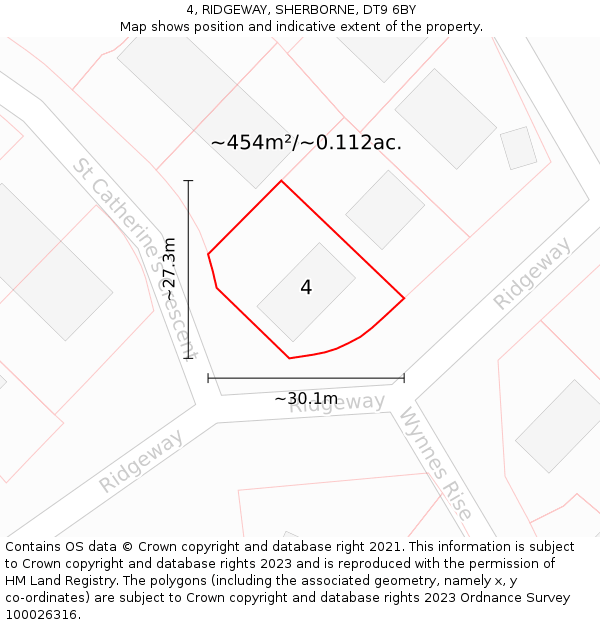 4, RIDGEWAY, SHERBORNE, DT9 6BY: Plot and title map