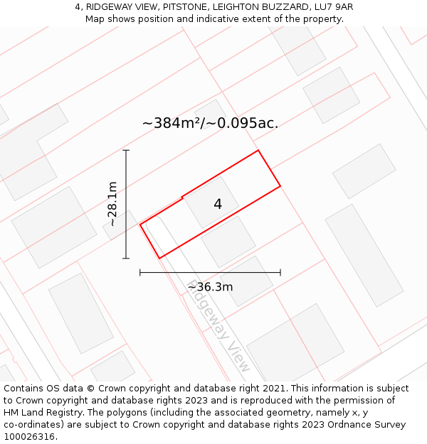 4, RIDGEWAY VIEW, PITSTONE, LEIGHTON BUZZARD, LU7 9AR: Plot and title map