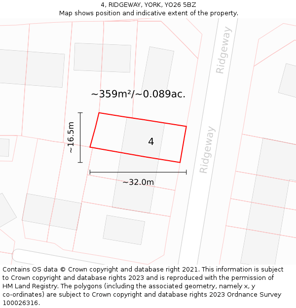 4, RIDGEWAY, YORK, YO26 5BZ: Plot and title map