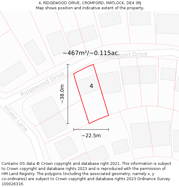 4, RIDGEWOOD DRIVE, CROMFORD, MATLOCK, DE4 3RJ: Plot and title map