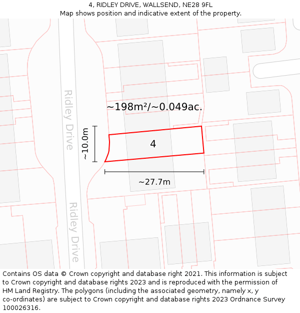 4, RIDLEY DRIVE, WALLSEND, NE28 9FL: Plot and title map