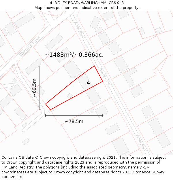 4, RIDLEY ROAD, WARLINGHAM, CR6 9LR: Plot and title map