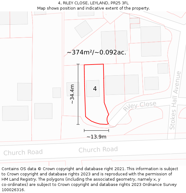 4, RILEY CLOSE, LEYLAND, PR25 3FL: Plot and title map