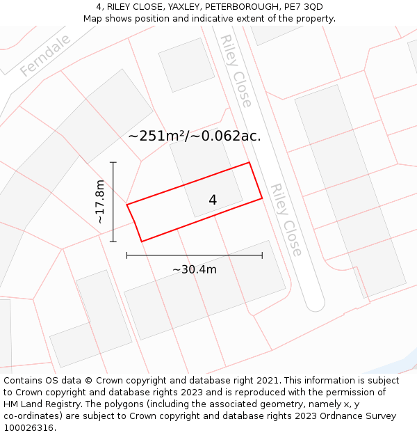 4, RILEY CLOSE, YAXLEY, PETERBOROUGH, PE7 3QD: Plot and title map