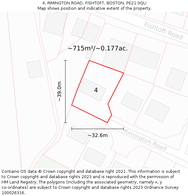 4, RIMINGTON ROAD, FISHTOFT, BOSTON, PE21 0QU: Plot and title map