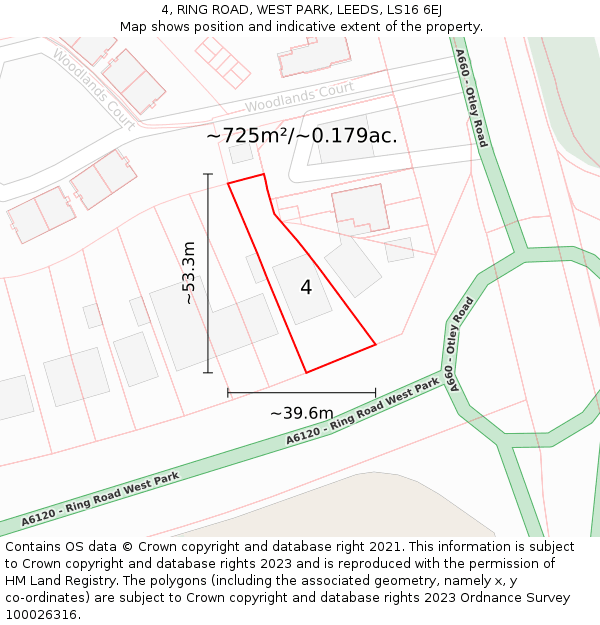 4, RING ROAD, WEST PARK, LEEDS, LS16 6EJ: Plot and title map