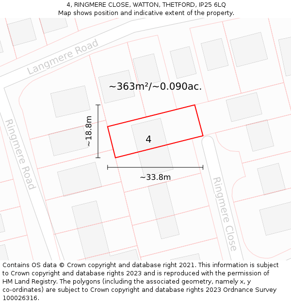 4, RINGMERE CLOSE, WATTON, THETFORD, IP25 6LQ: Plot and title map