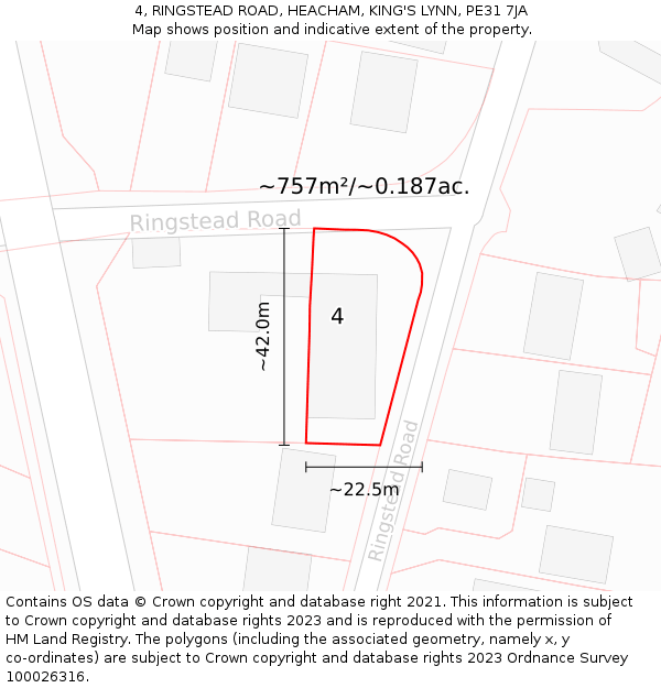 4, RINGSTEAD ROAD, HEACHAM, KING'S LYNN, PE31 7JA: Plot and title map