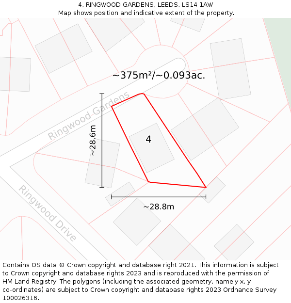4, RINGWOOD GARDENS, LEEDS, LS14 1AW: Plot and title map