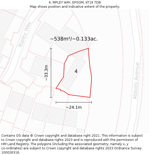 4, RIPLEY WAY, EPSOM, KT19 7DB: Plot and title map