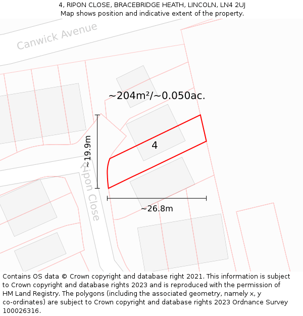 4, RIPON CLOSE, BRACEBRIDGE HEATH, LINCOLN, LN4 2UJ: Plot and title map