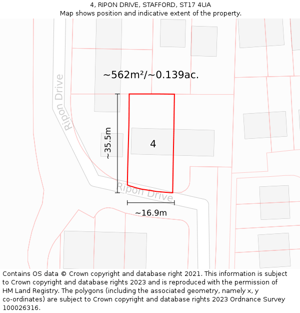 4, RIPON DRIVE, STAFFORD, ST17 4UA: Plot and title map