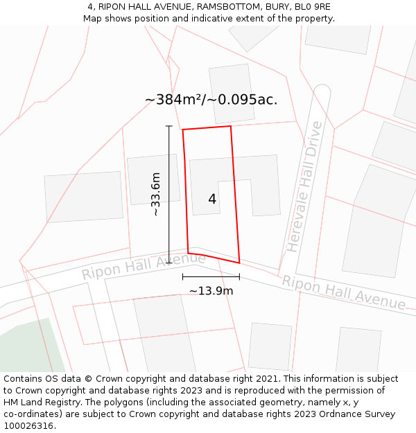 4, RIPON HALL AVENUE, RAMSBOTTOM, BURY, BL0 9RE: Plot and title map