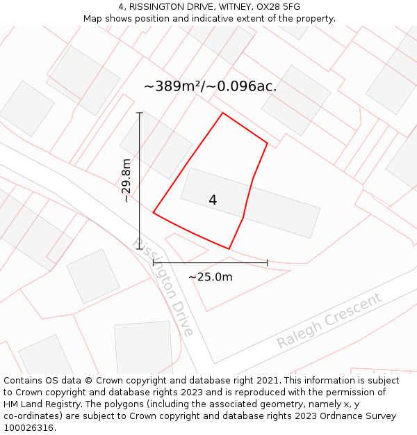 4, RISSINGTON DRIVE, WITNEY, OX28 5FG: Plot and title map