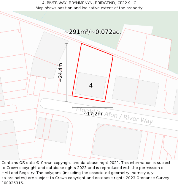 4, RIVER WAY, BRYNMENYN, BRIDGEND, CF32 9HG: Plot and title map