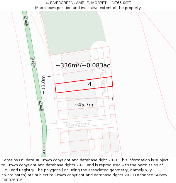 4, RIVERGREEN, AMBLE, MORPETH, NE65 0GZ: Plot and title map