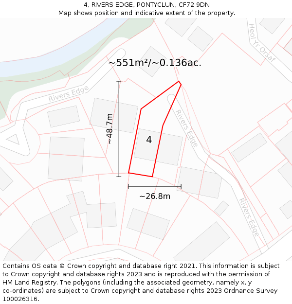 4, RIVERS EDGE, PONTYCLUN, CF72 9DN: Plot and title map