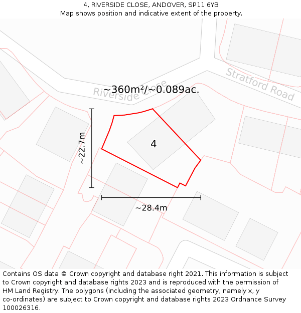 4, RIVERSIDE CLOSE, ANDOVER, SP11 6YB: Plot and title map