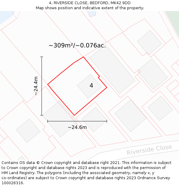 4, RIVERSIDE CLOSE, BEDFORD, MK42 9DD: Plot and title map