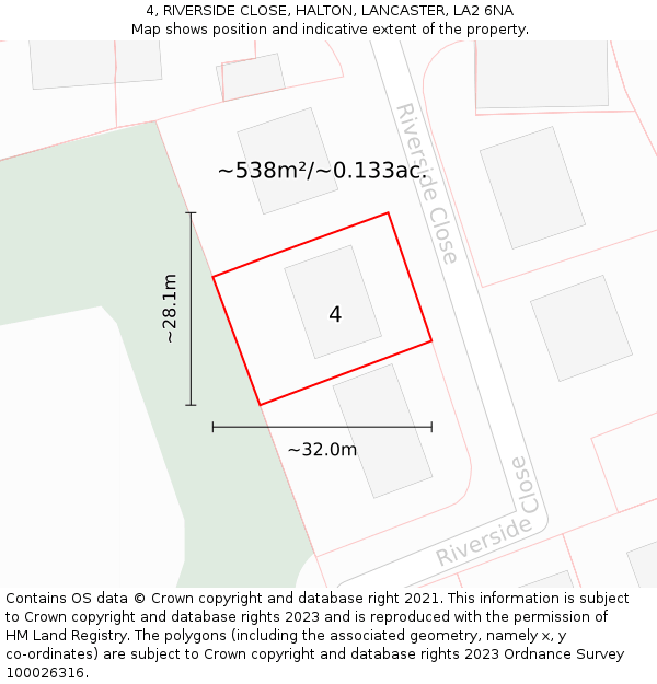 4, RIVERSIDE CLOSE, HALTON, LANCASTER, LA2 6NA: Plot and title map