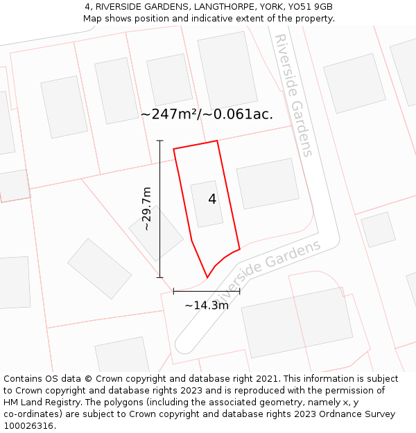 4, RIVERSIDE GARDENS, LANGTHORPE, YORK, YO51 9GB: Plot and title map