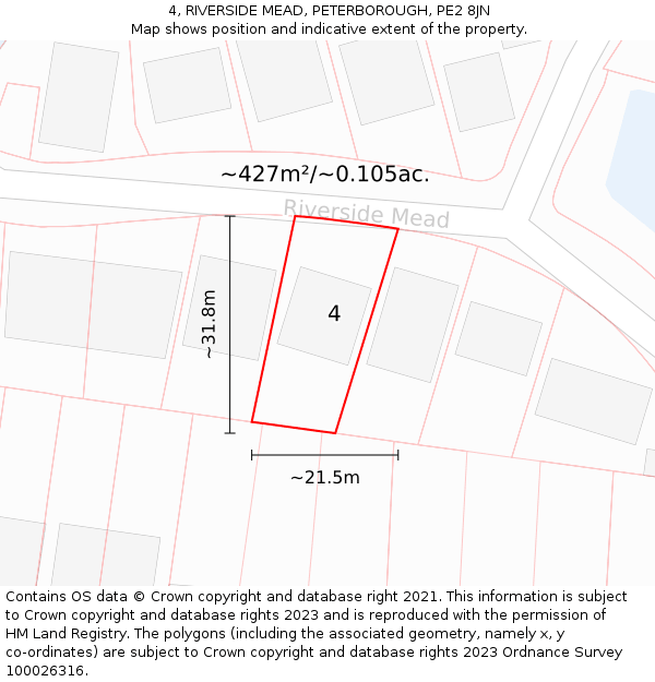 4, RIVERSIDE MEAD, PETERBOROUGH, PE2 8JN: Plot and title map