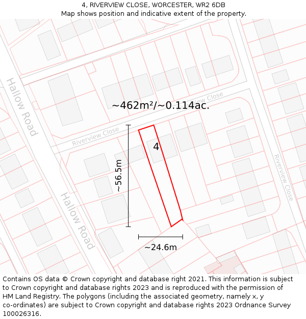 4, RIVERVIEW CLOSE, WORCESTER, WR2 6DB: Plot and title map