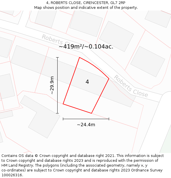 4, ROBERTS CLOSE, CIRENCESTER, GL7 2RP: Plot and title map